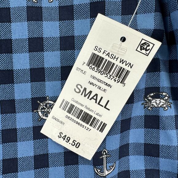 Club Room Mens Peter Classic Fit Maritime Check Poplin Button Down Shirt Blue S - Picture 2 of 4